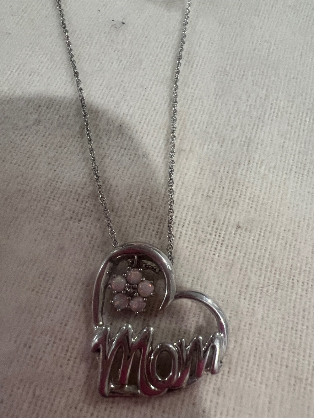 B#55-Sterling Silver 'Mom' Heart Pendant Necklace with Pink Accent Stones